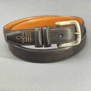 Martin Dingman Mens Dark Gray Oil Tanned Harness Leather Belt Silver Buckle 40